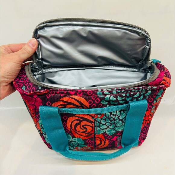 Embark Lunch Tote Insulated Liner Lunch Tote Pockets Drink Cooler Fuchsia Floral - Picture 4 of 4